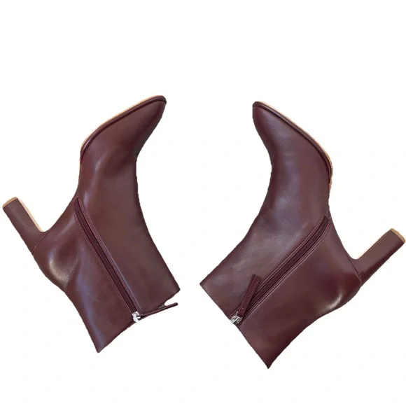 Reformation Gillian Ankle Boots in Ruby Red Leather Heeled Boot Burgundy 9.5